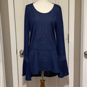 navy blue blouse with bell sleeves